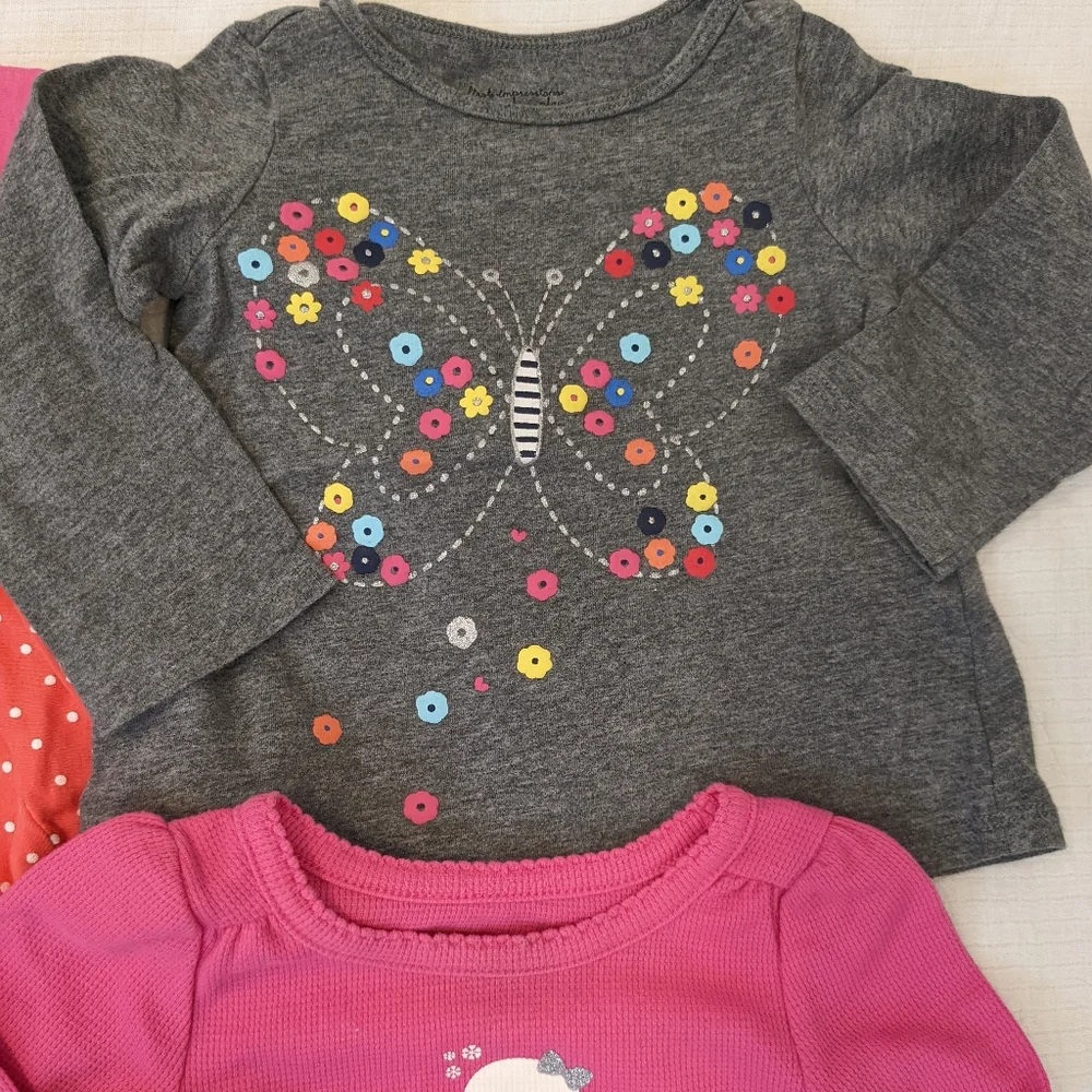 Girls size 12 months bundle of shirts pink, gingham, butterfly long sleeve